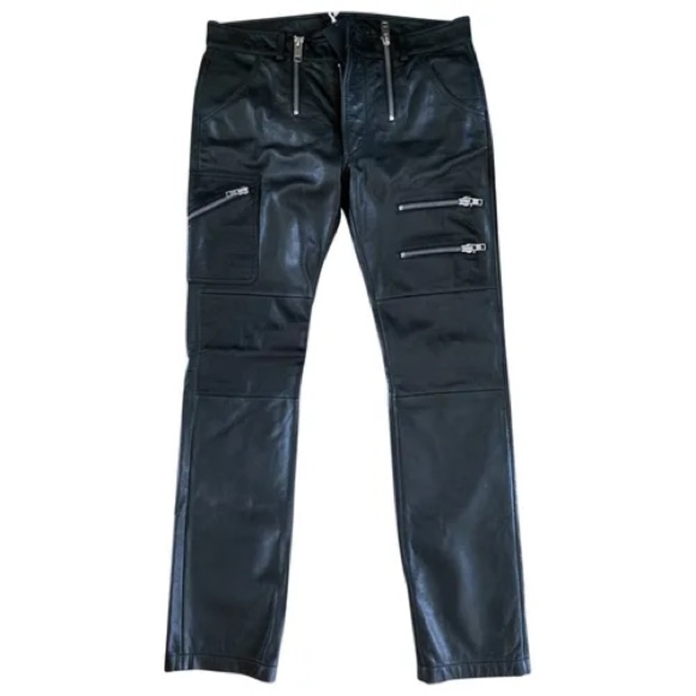 🔥DIESEL P-ZIPPS Black Leather Rocker Biker Pants - Picture 4 of 5